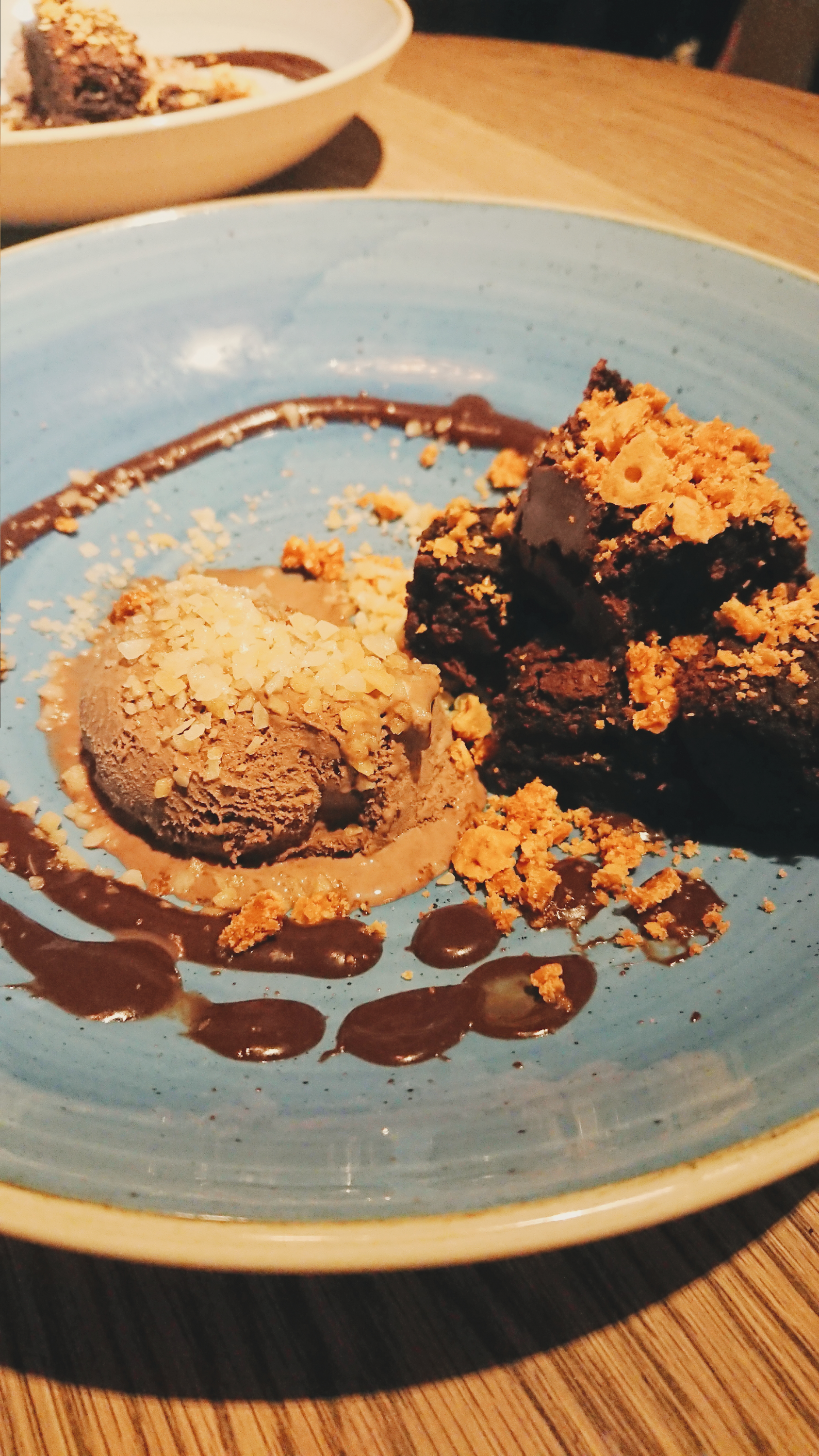 Chocolate brownie with ice-cream and popping candy